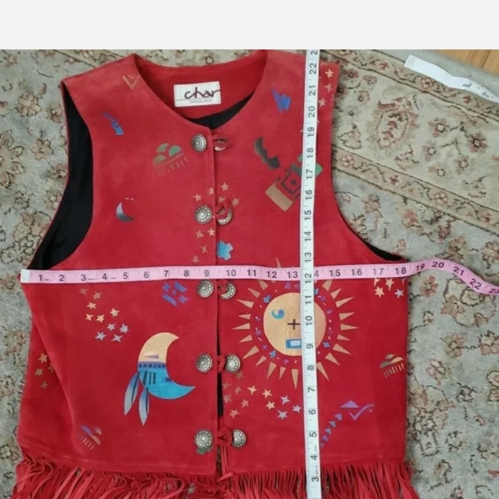 Vintage 90s hand-painted Southwestern suede vest - Picture 9 of 9